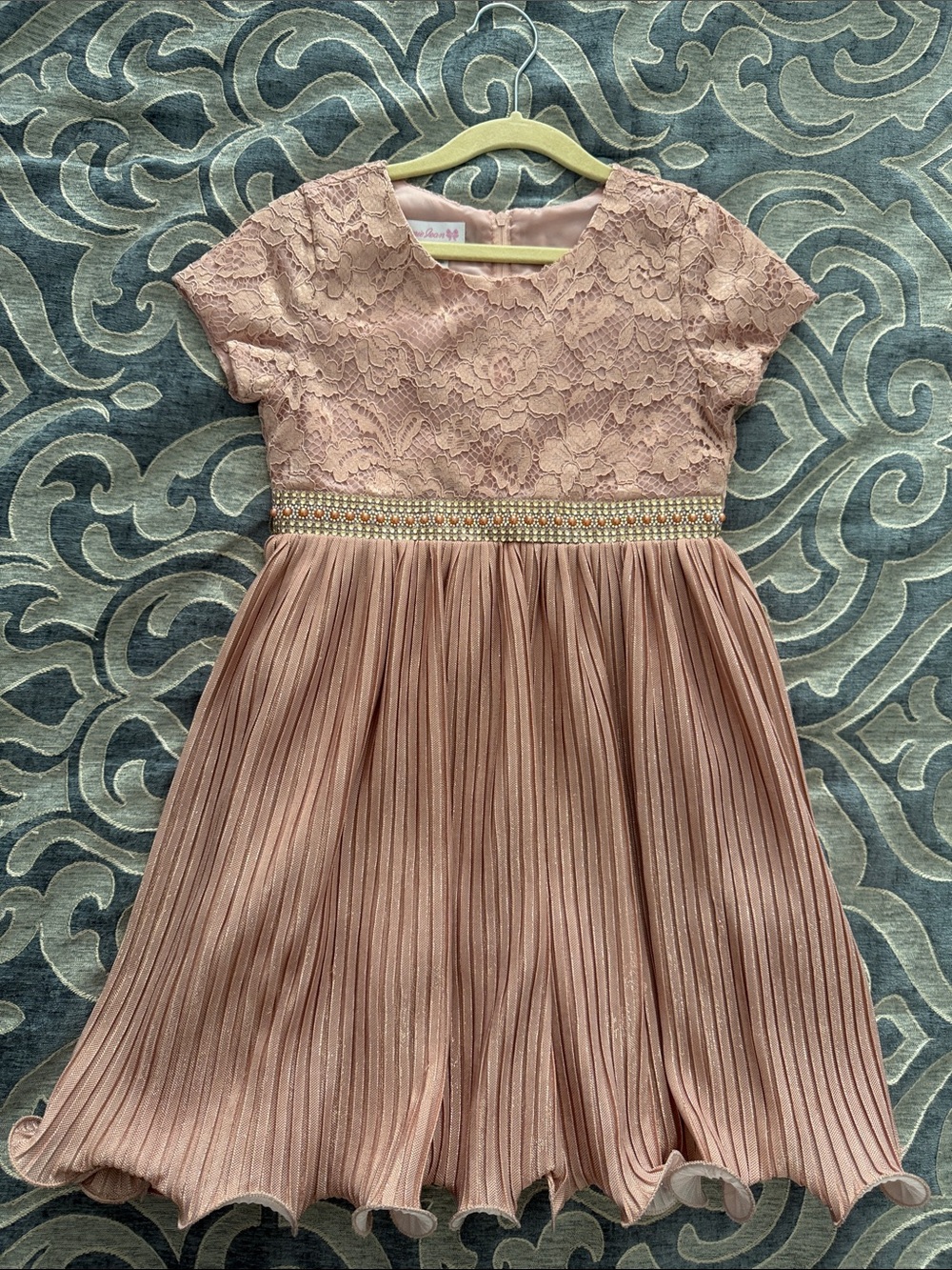 Rare Editions Dusty Rose Lace Bodice Pleated Party Dress